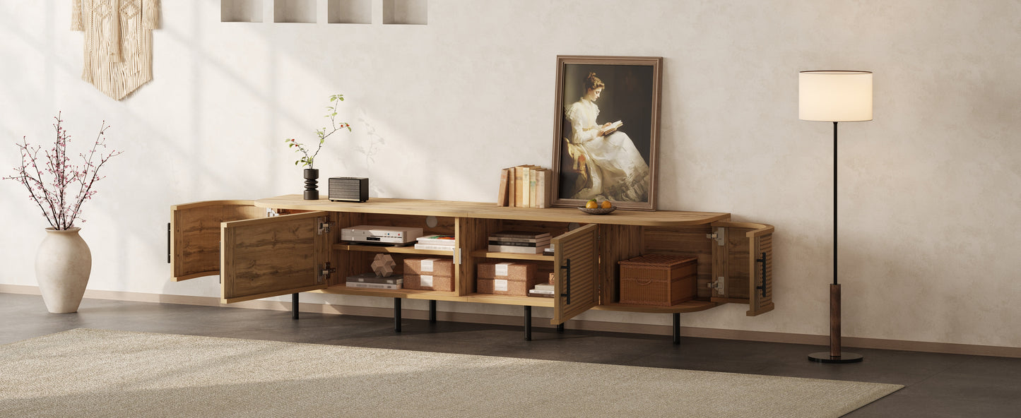 70-Inch Modern TV Stand with Rattan Doors for 80-Inch TVs