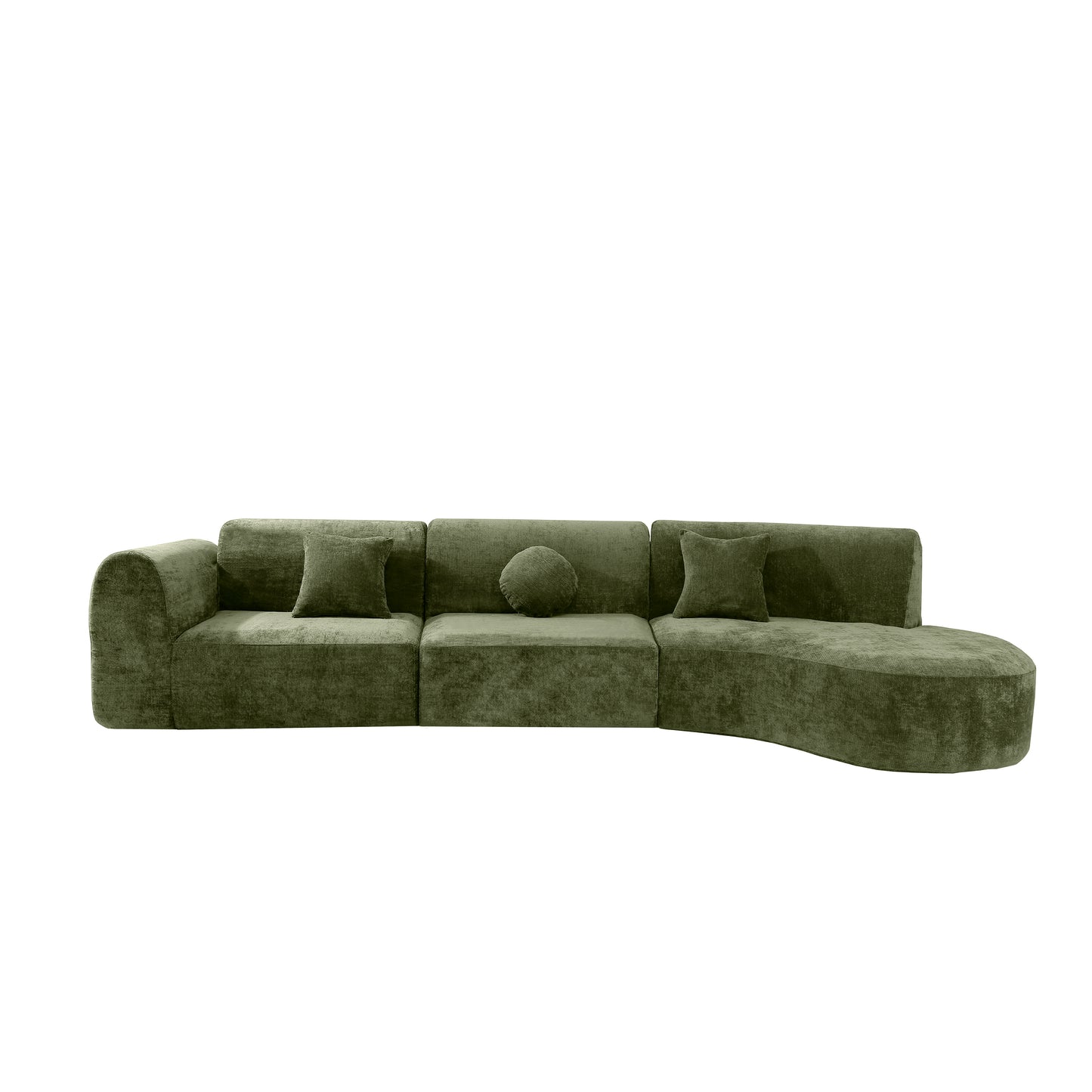 140" Curved Sectional Sofa with Chaise Lounge - Green