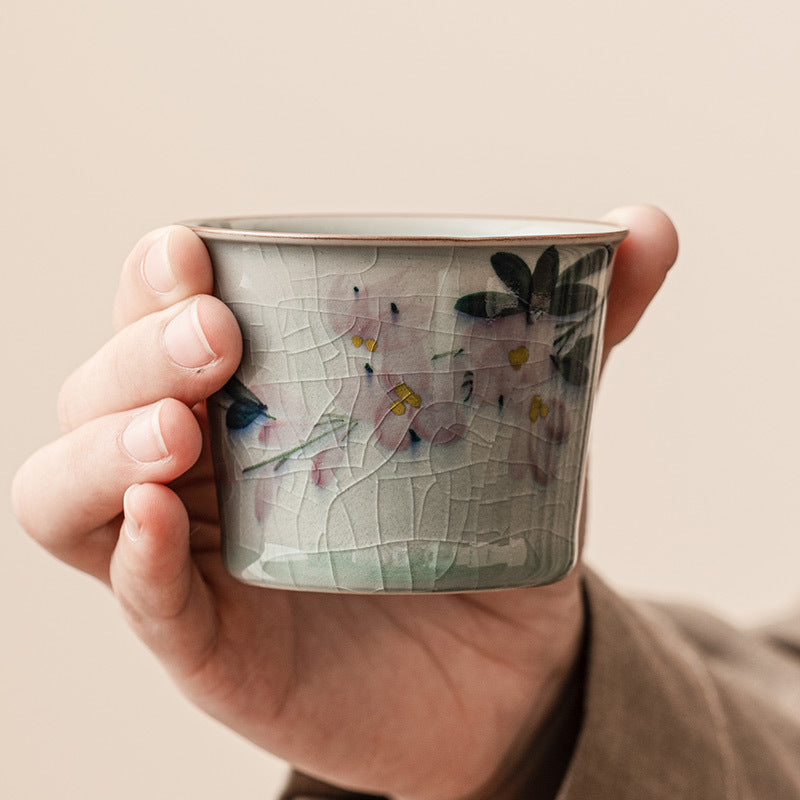 Hand Drawn Magnolia Tea Cup - 85ml Porcelain Drinkware for Tea Enthusiasts