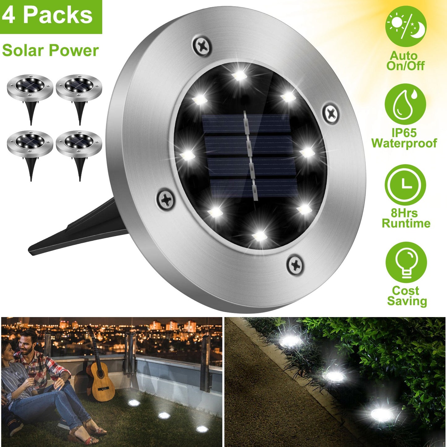 4-Pack Solar Ground Path Lights Waterproof Outdoor Lawn Driveway Lighting