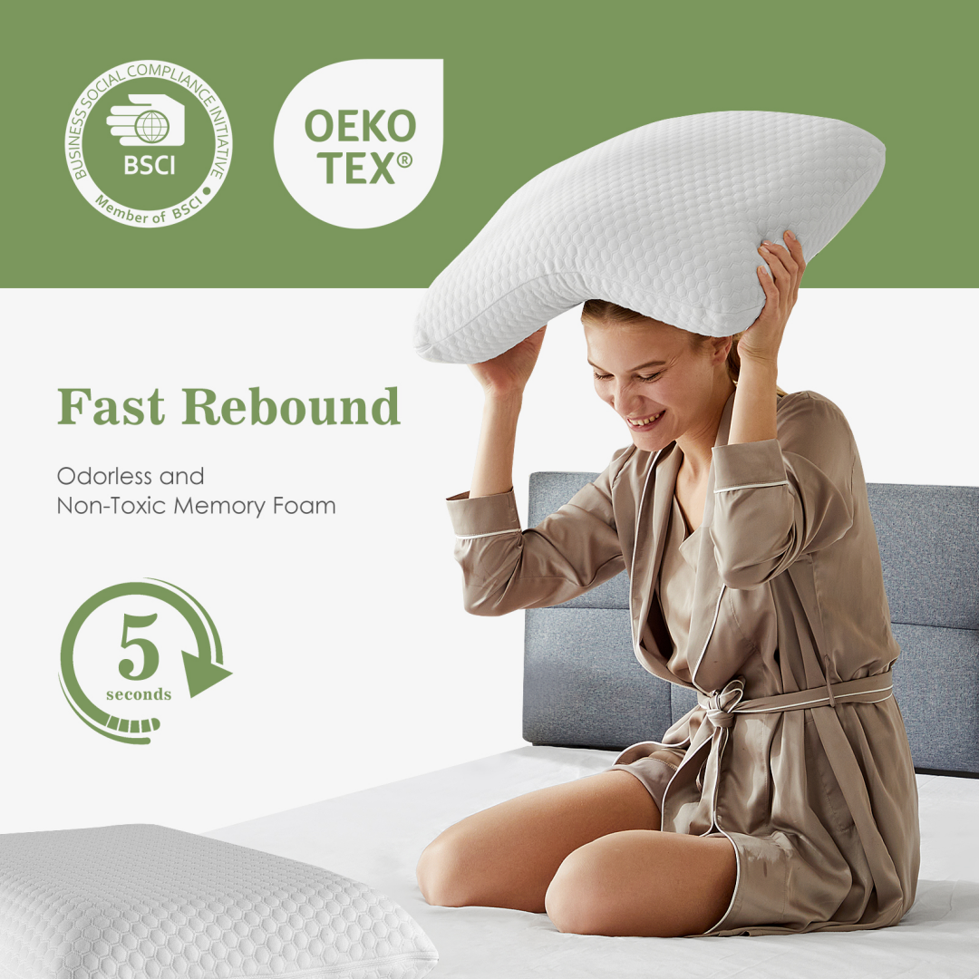 Ergonomic Memory Foam Pillow with Washable Pillowcase - 2 Pack