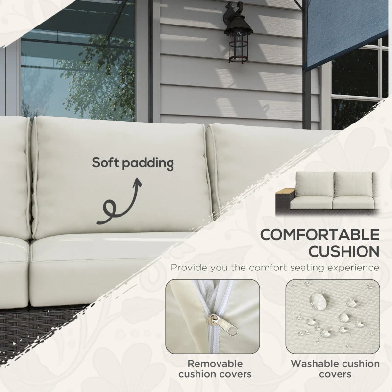 3-Seat Outdoor Patio Sofa - Extra Wide PE Wicker Couch with Cushions - Beige