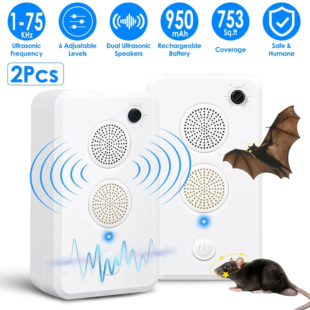 Rechargeable Ultrasonic Bat Repellent - 2 Pack Indoor/Outdoor