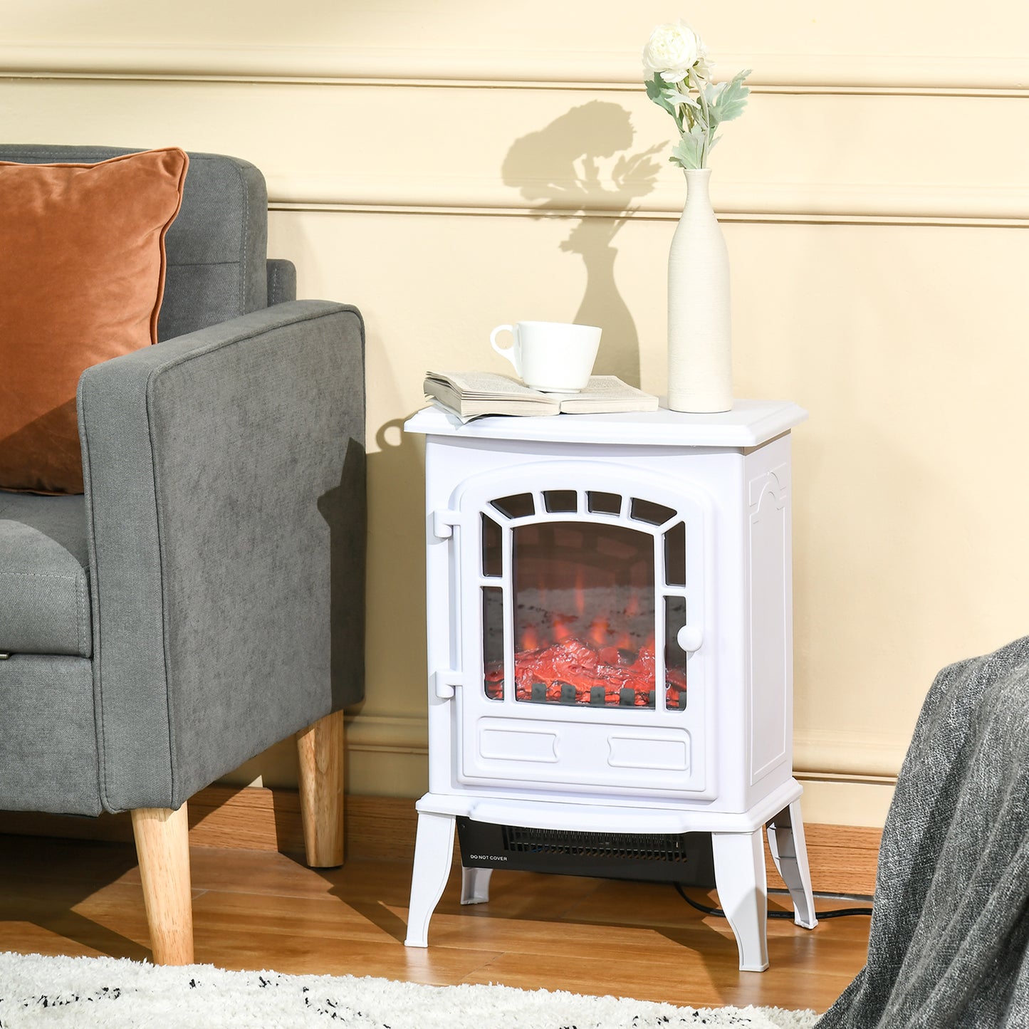 Electric Fireplace Heater with Adjustable Modes and Flame Effect - White, 430x310x550 mm