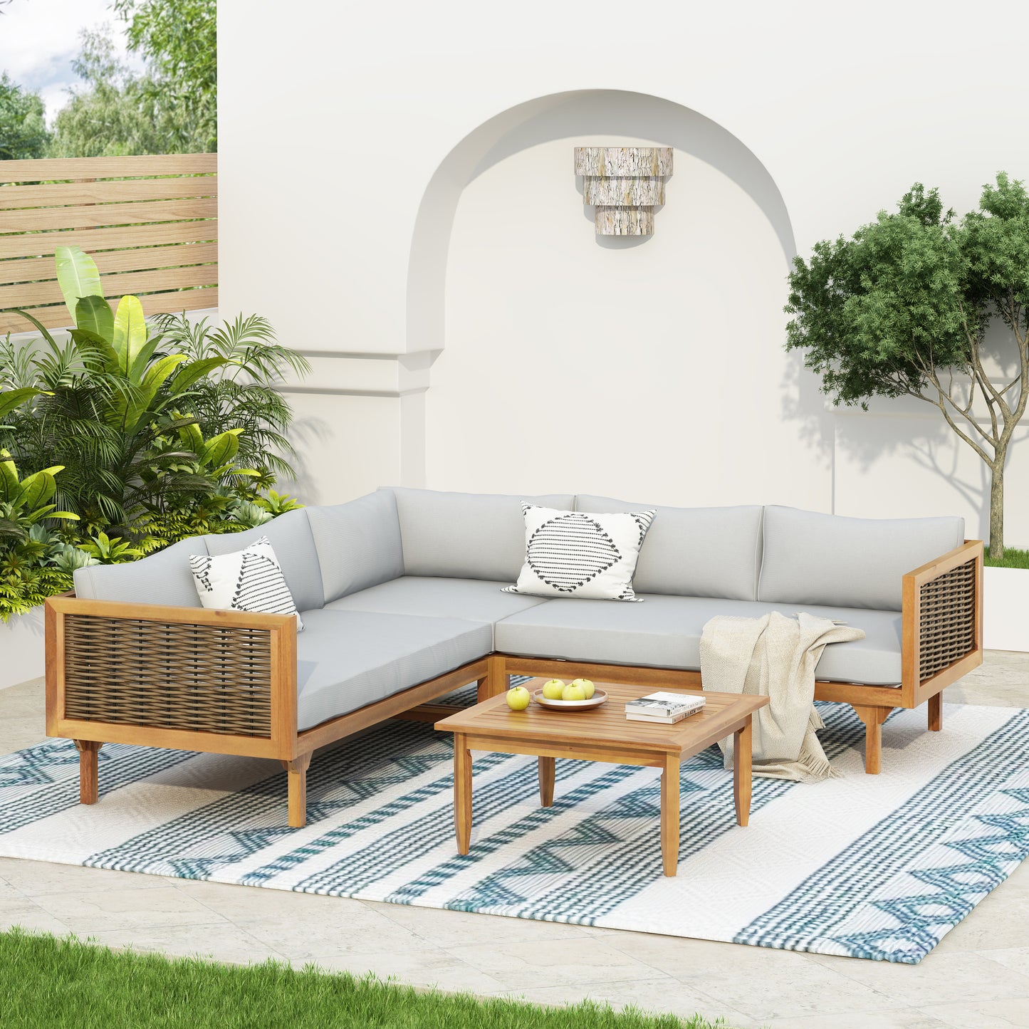 Premium Outdoor Sectional Sofa Set with Waterproof Cushions - Light Gray