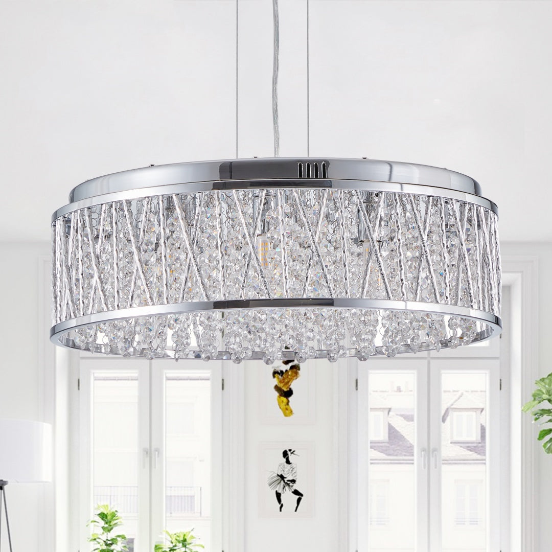 Modern Crystal Chandelier - 19 Inch Round Ceiling Light Fixture