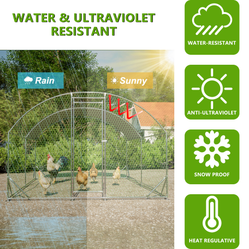 Large Metal Chicken Coop with Waterproof UV Cover and Walk-In Fence - Yard Farm Use
