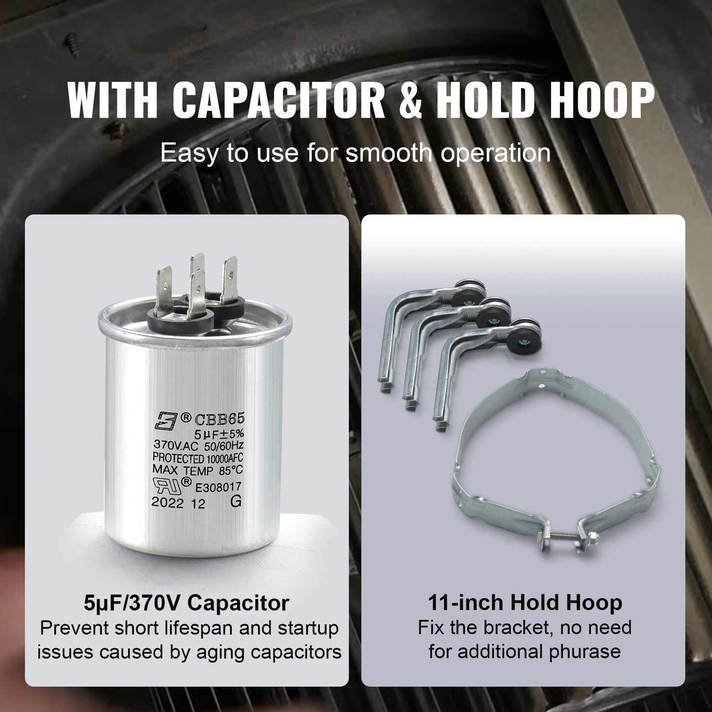 370V Capacitor Hold Hoop with 48 Frame & 5.2 Shaft Length - Black