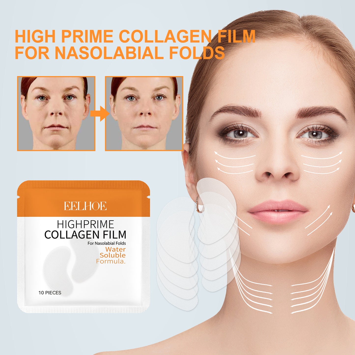 Collagen Film for Nasolabial Folds - Anti-Aging Firming Skin Treatment (10 Pcs)