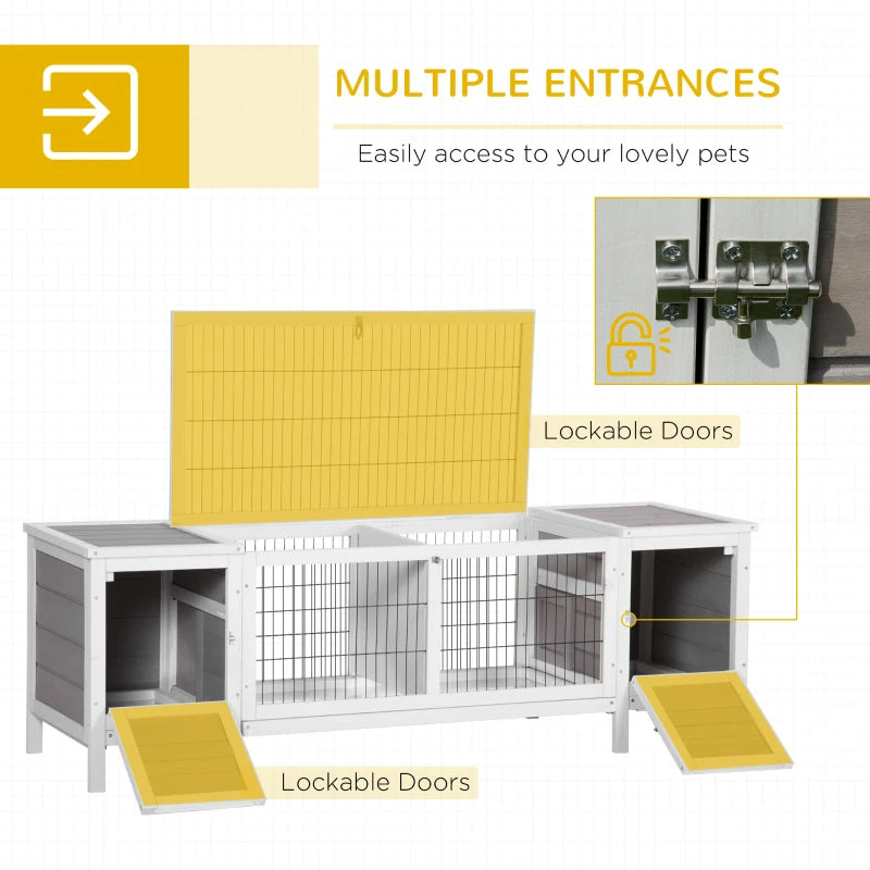 Indoor Rabbit Hutch with Pull-Out Tray and Divided Sections - White