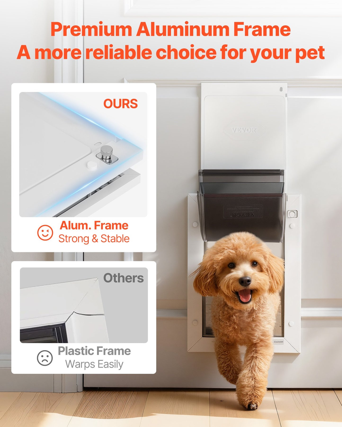 Medium Pet Door with Magnetic Flaps & Metal Frame - Weatherproof Dog Door for Indoor & Outdoor Use - White