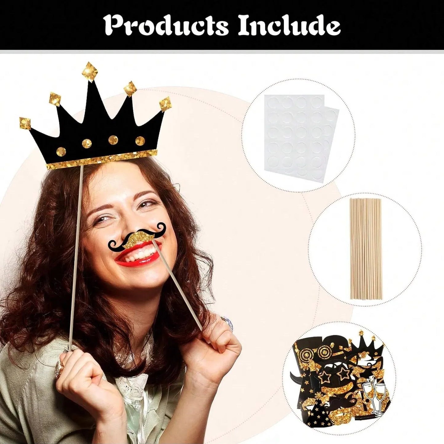 24-Piece Party Photo Booth Props Set - Hats, Lipstick, Crowns