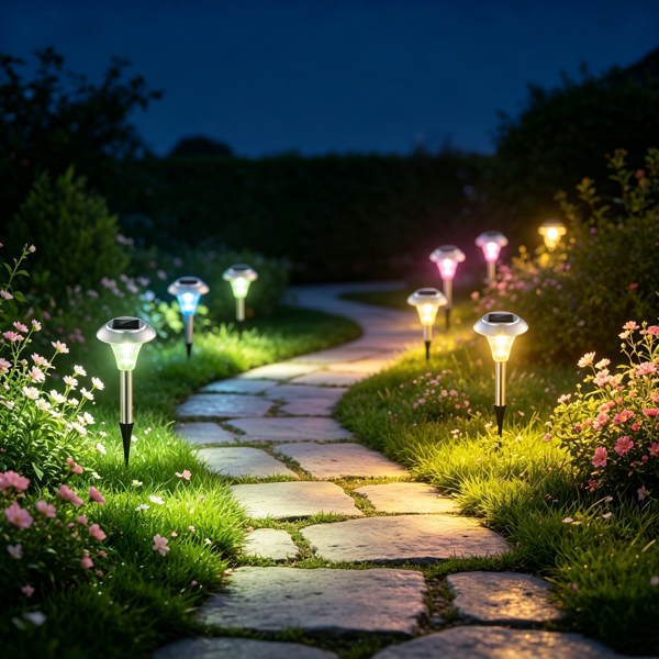 Solar Powered Color Changing Path Lights - 4 Pack, IP44 Waterproof