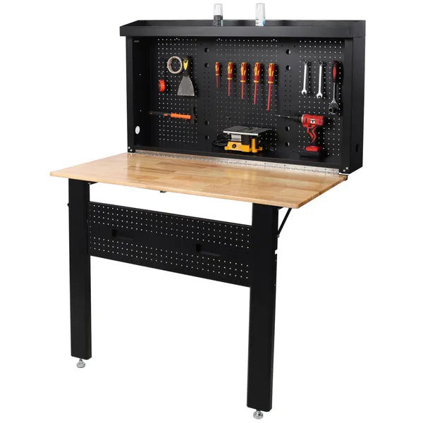 Foldable Wall Mounted Workbench with Rubberwood Surface