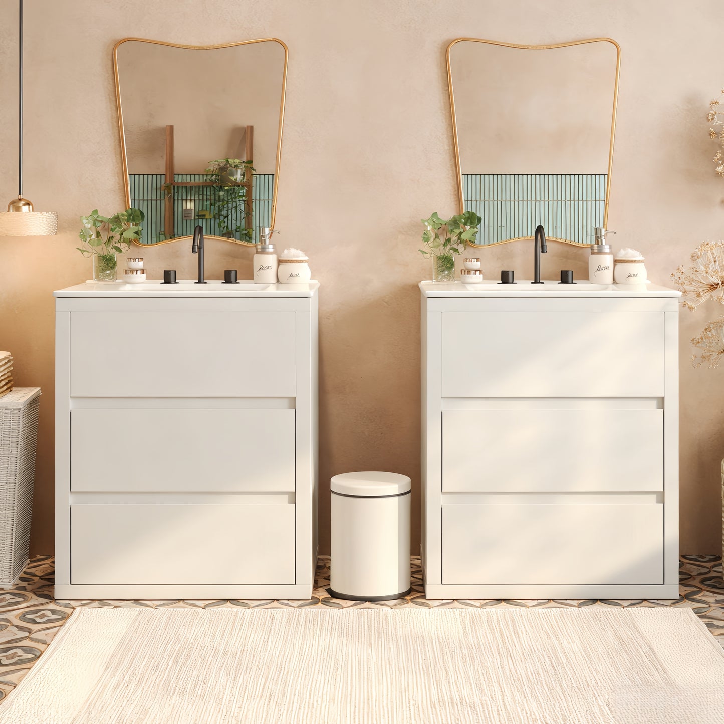60" Double Sink Bathroom Vanity Set with Ceramic Sinks - White