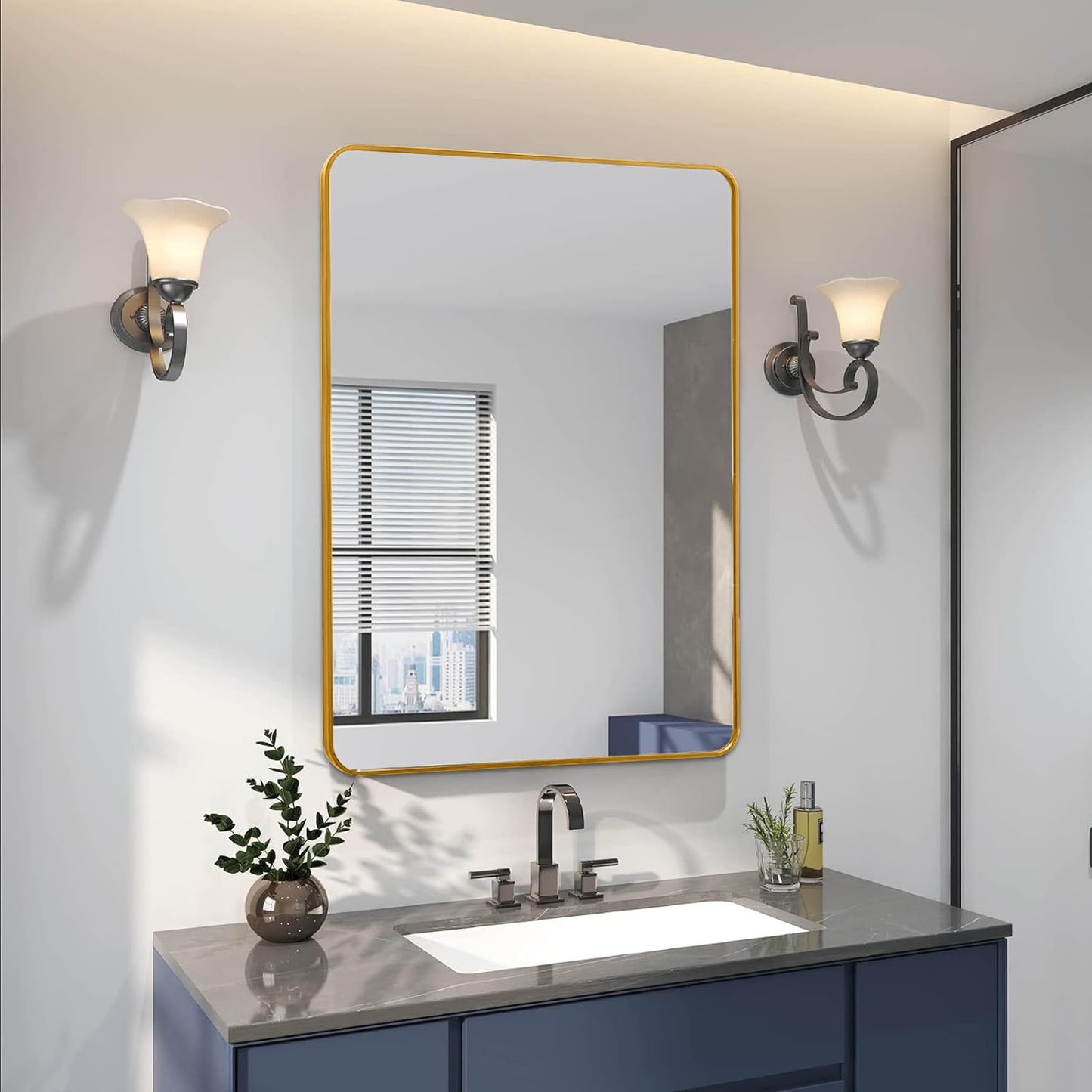 24x36 Inch Gold Metal Framed Rectangular Wall Mirror