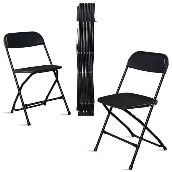 6-Pack Folding Plastic Garden Chairs - Heavy-Duty, Black