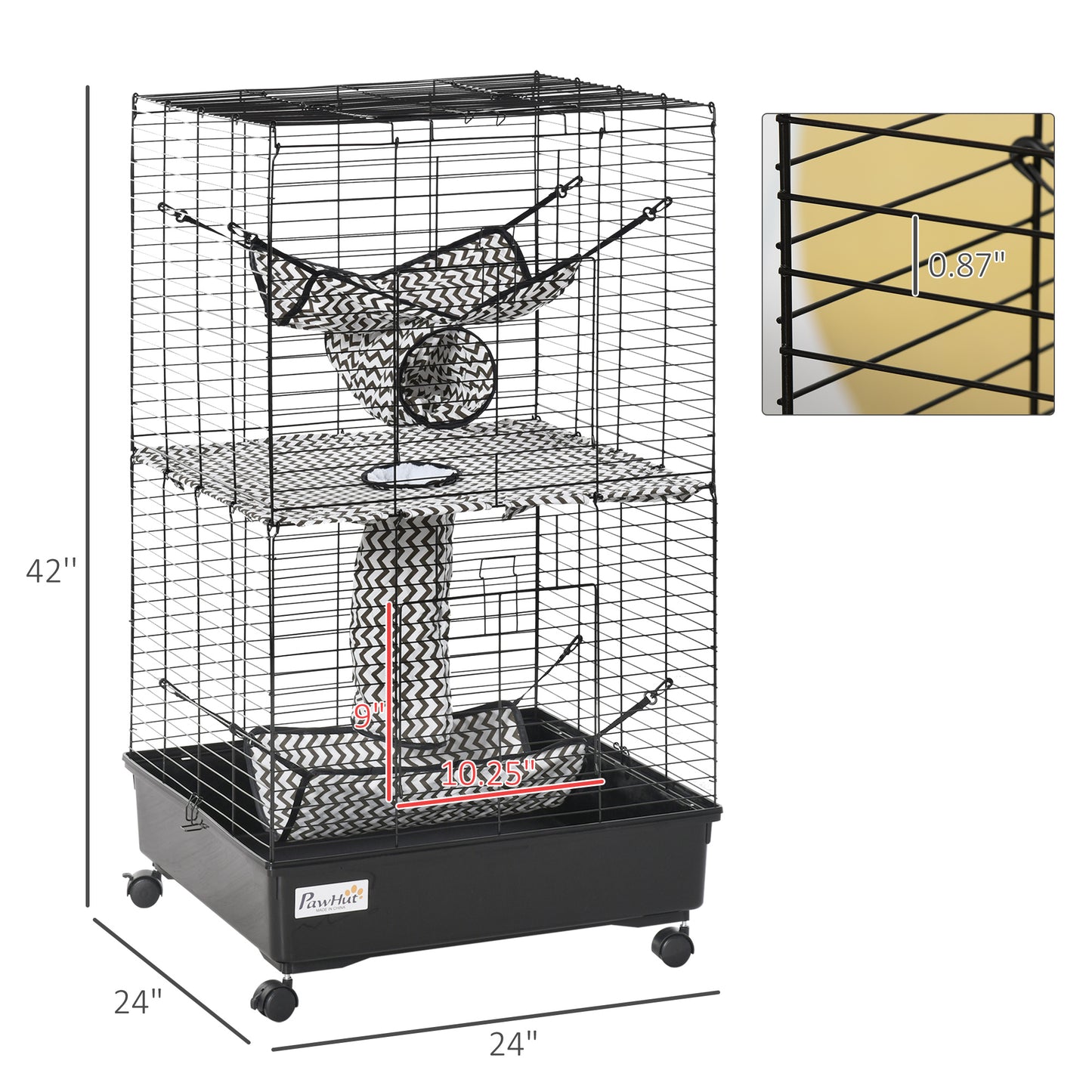 42-Inch Small Animal Ferret Cage with Wheels Tunnels & Hammocks