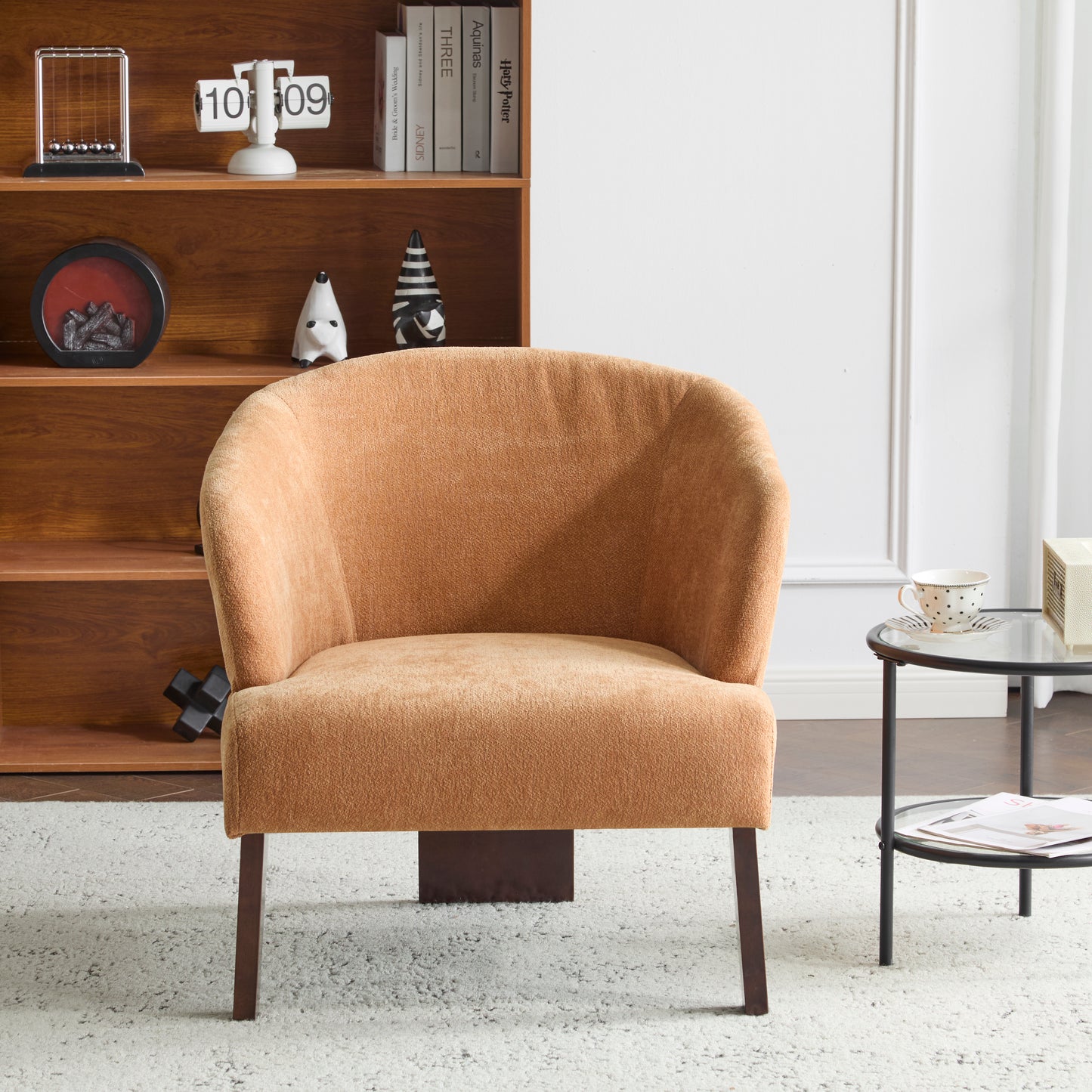 Modern Accent Chair With Round Back & Wooden Legs - Mid-Century