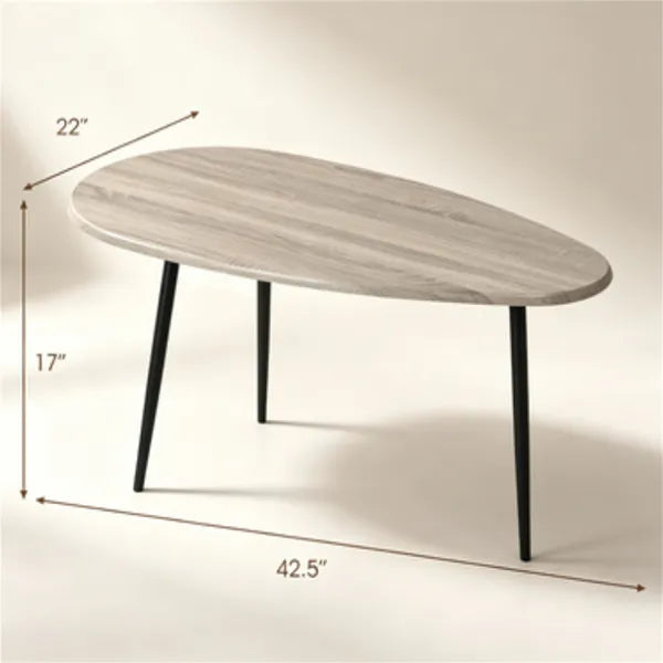 Gray Stylish Irregular Shape Coffee Table, Heavy-Duty Metal Base Oval