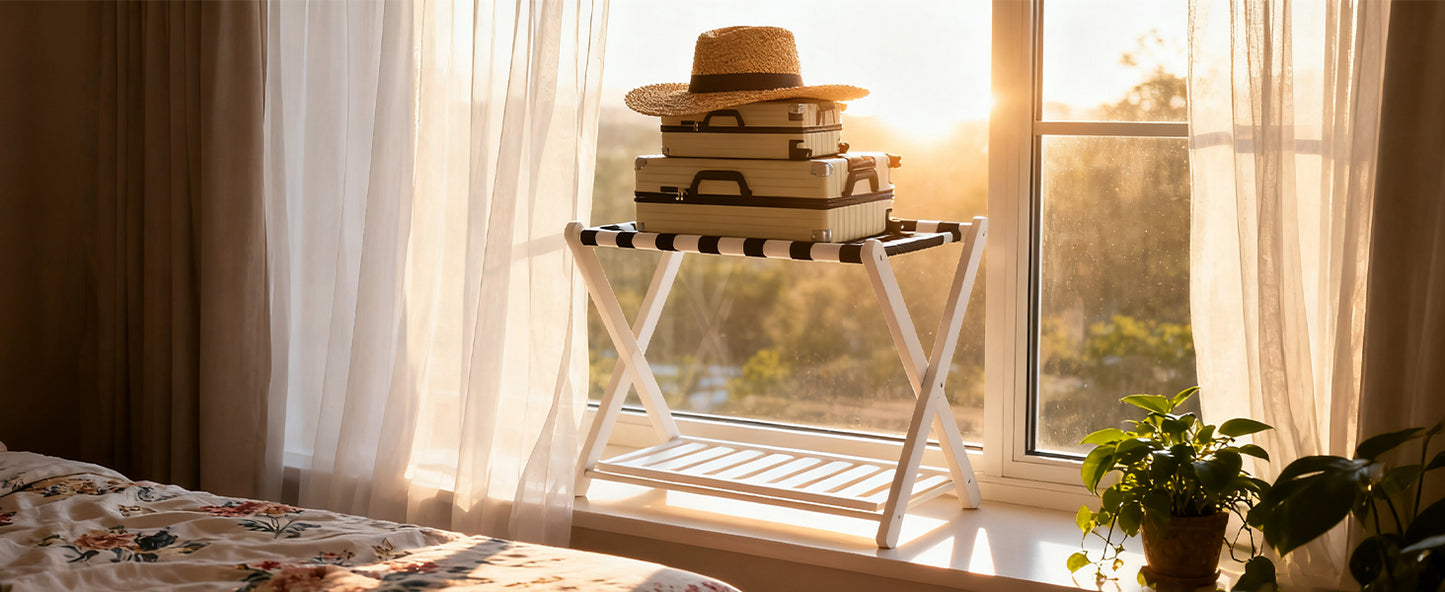 Luggage Rack Foldable Thickened Bamboo Suitcase Stand With Storage