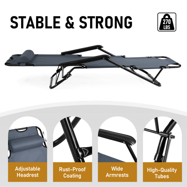 Portable Folding Reclining Chair - Grey, Dual Purpose