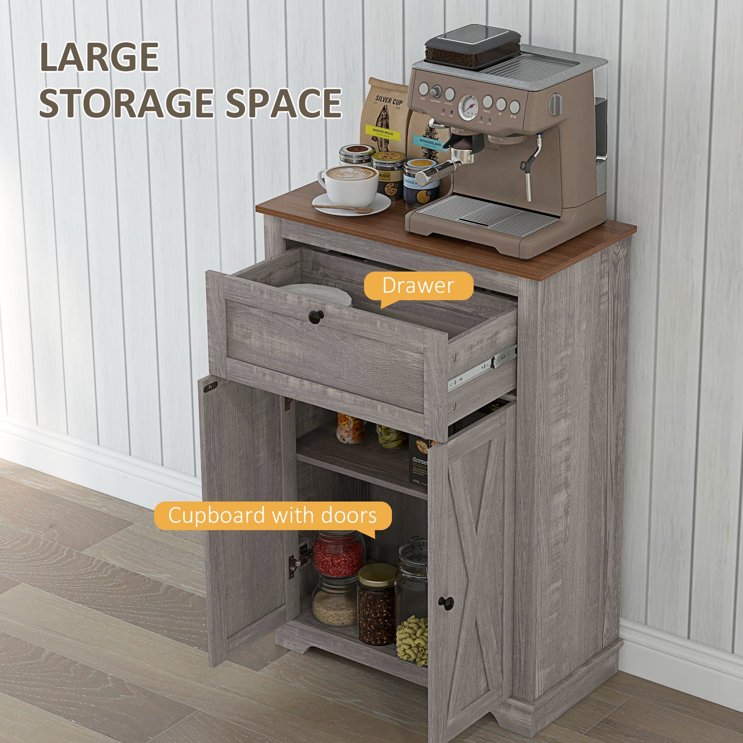 Freestanding Farmhouse Sideboard Storage Cabinet - Gray
