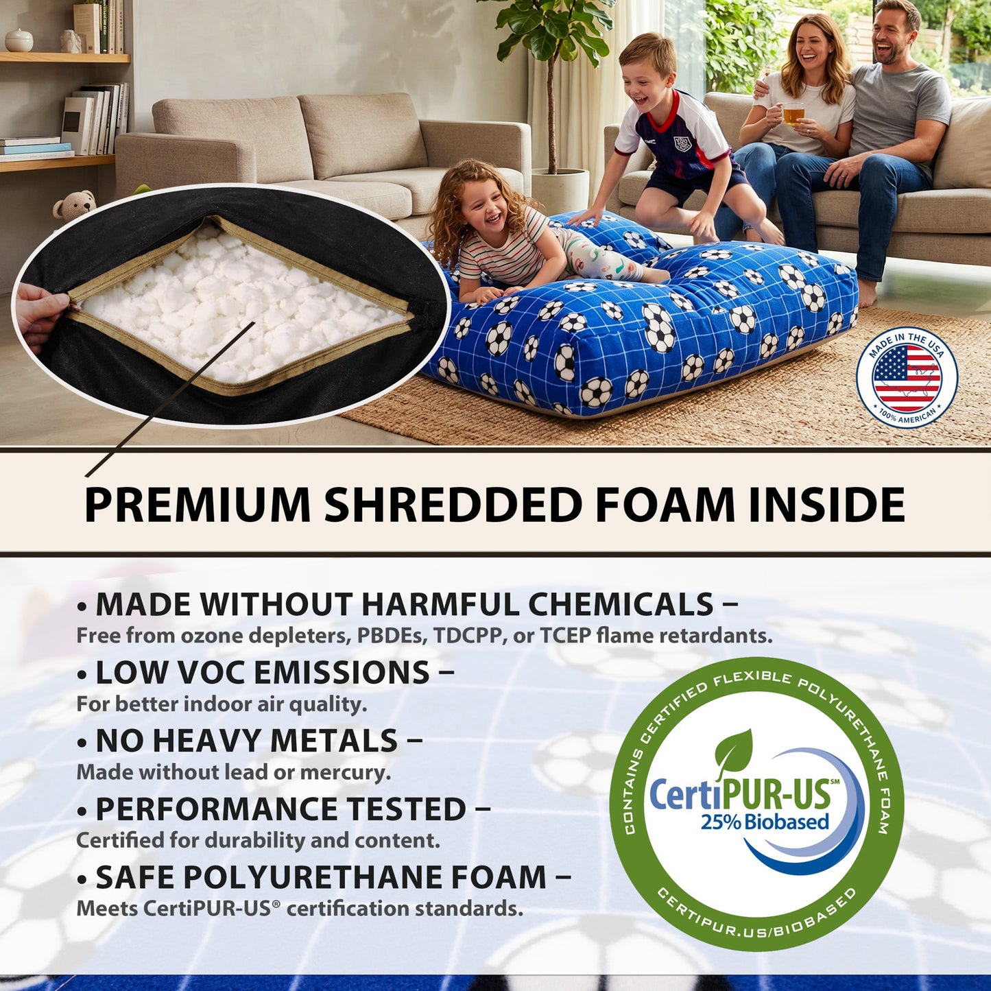 Sensory Crash Pad for Kids & Adults - Removable, Washable, Foam Blocks, Non-Slip, 60" x 60"