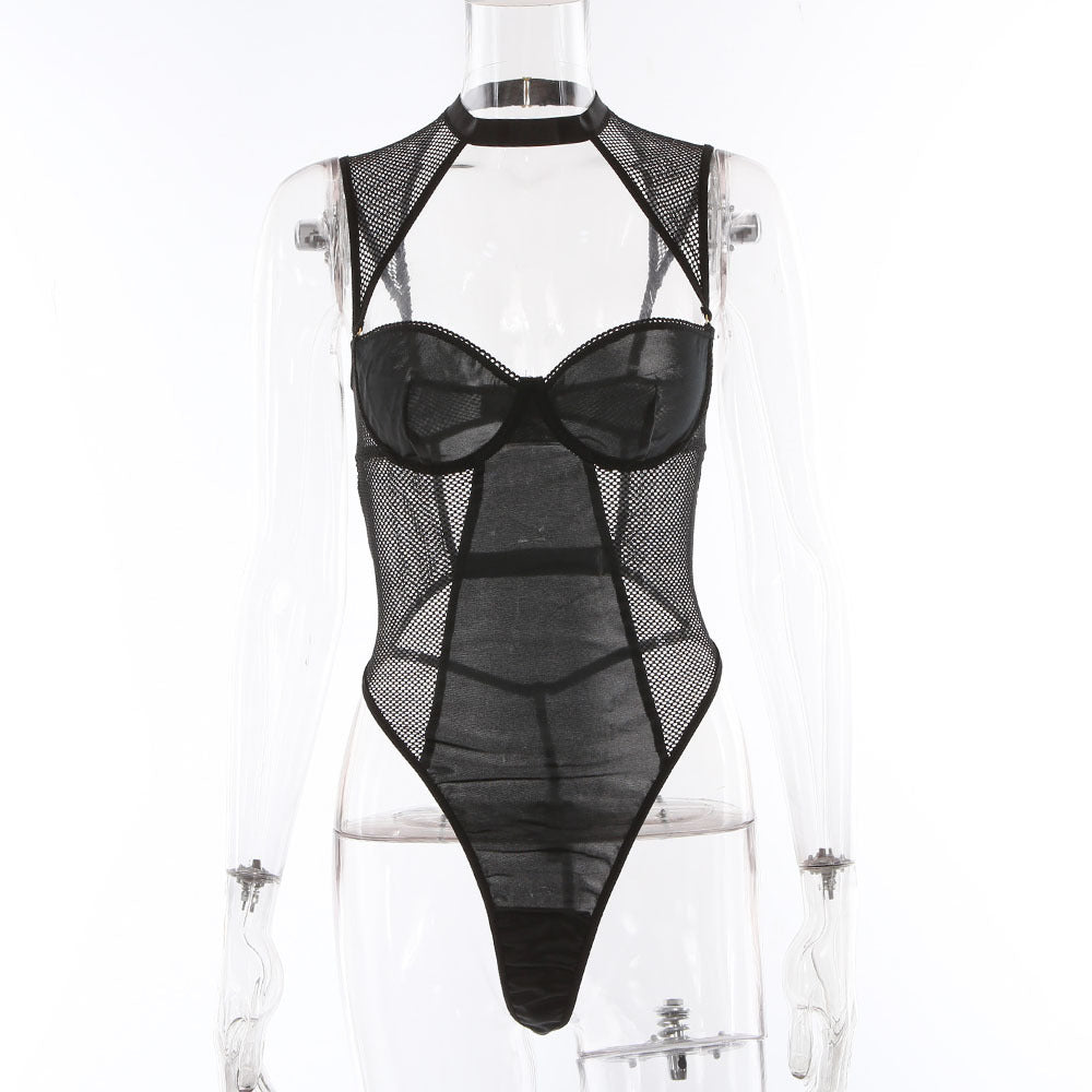 Seductive Nightclub Jumpsuit for Women with Collar - Black or Red