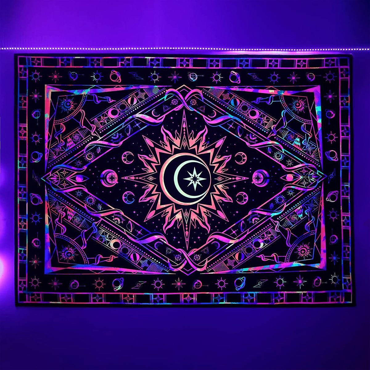 UV Fluorescent Tapestry Skull Flower Eye Design Modern Wall Art