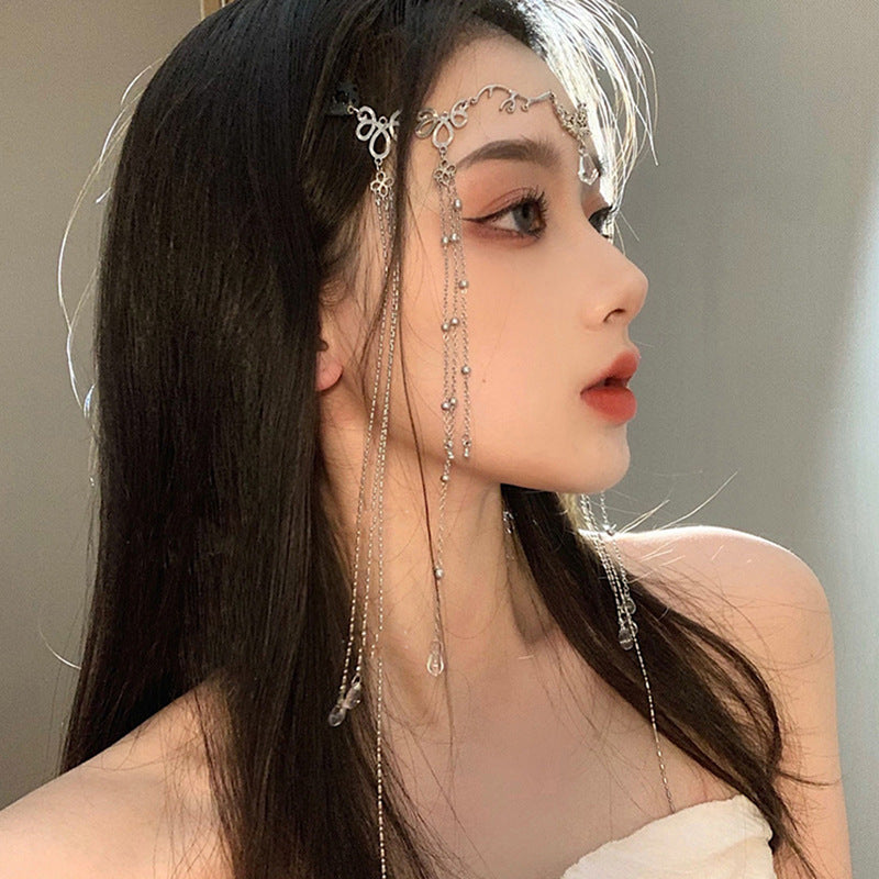 Water Drop Hairpin with Tassel - Silver Fashion Hair Accessory for Women