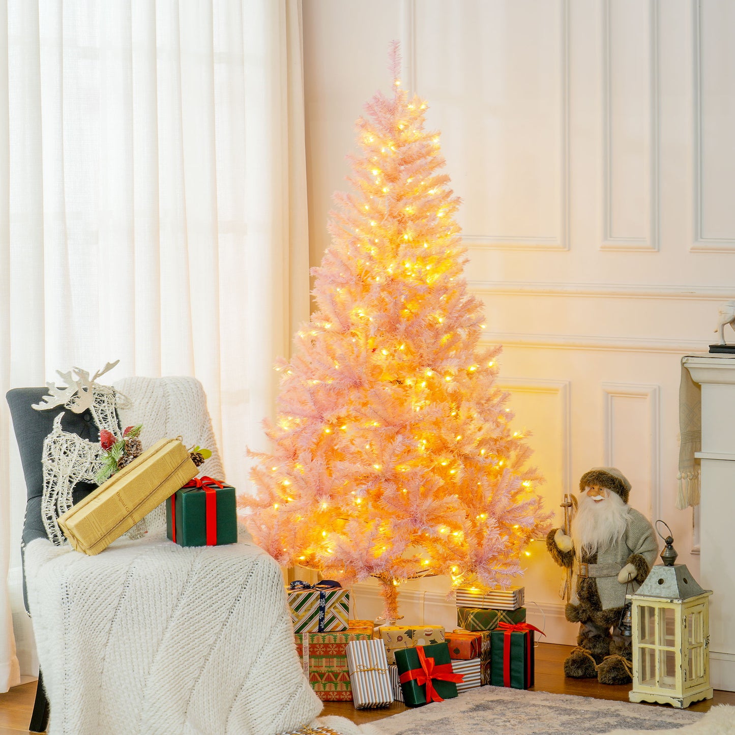 6 FT Tall Pre-Lit Pink Artificial Christmas Tree - 250 LED Lights