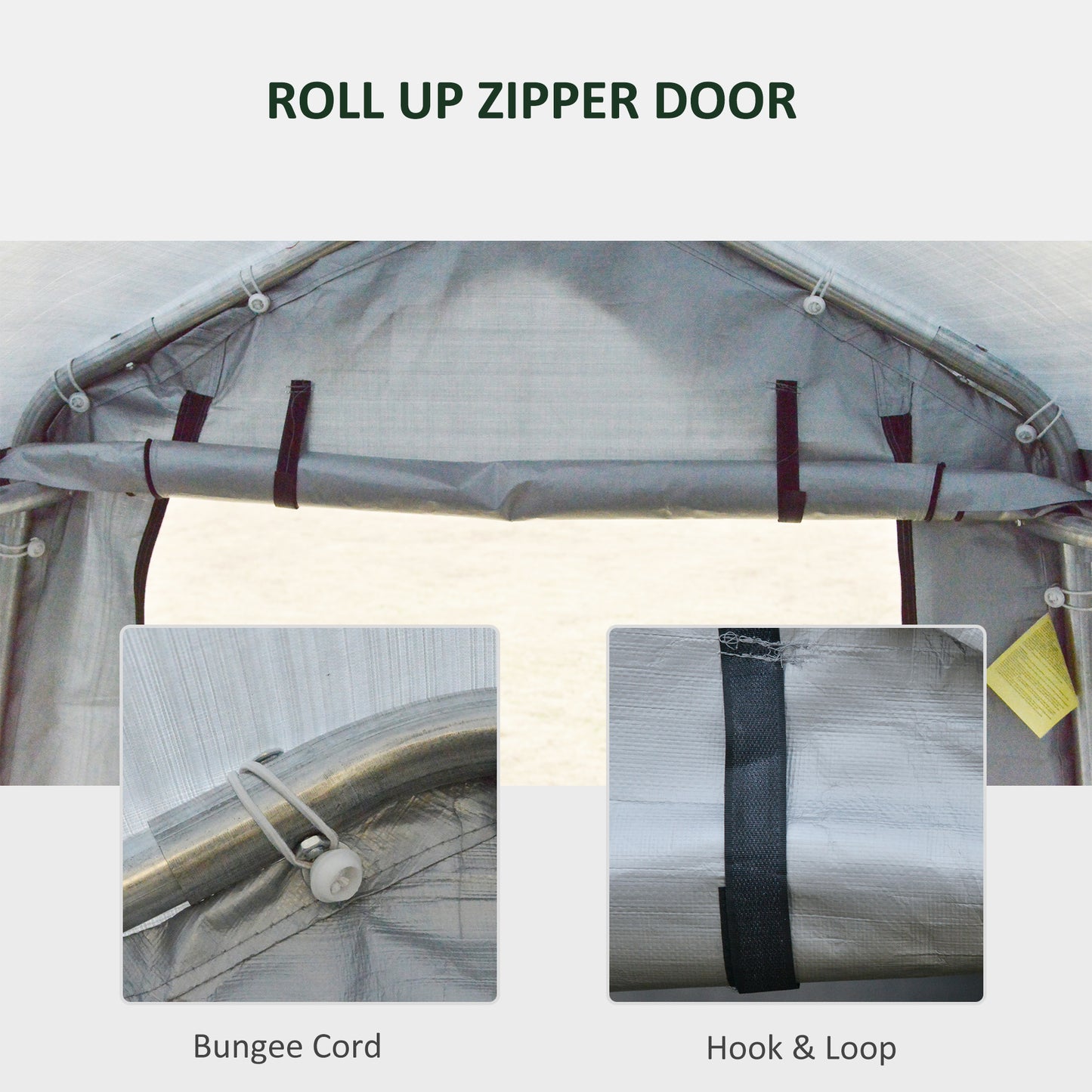Portable Carport Garage Shelter - Heavy Duty with Double Zipper Doors, Light Gray