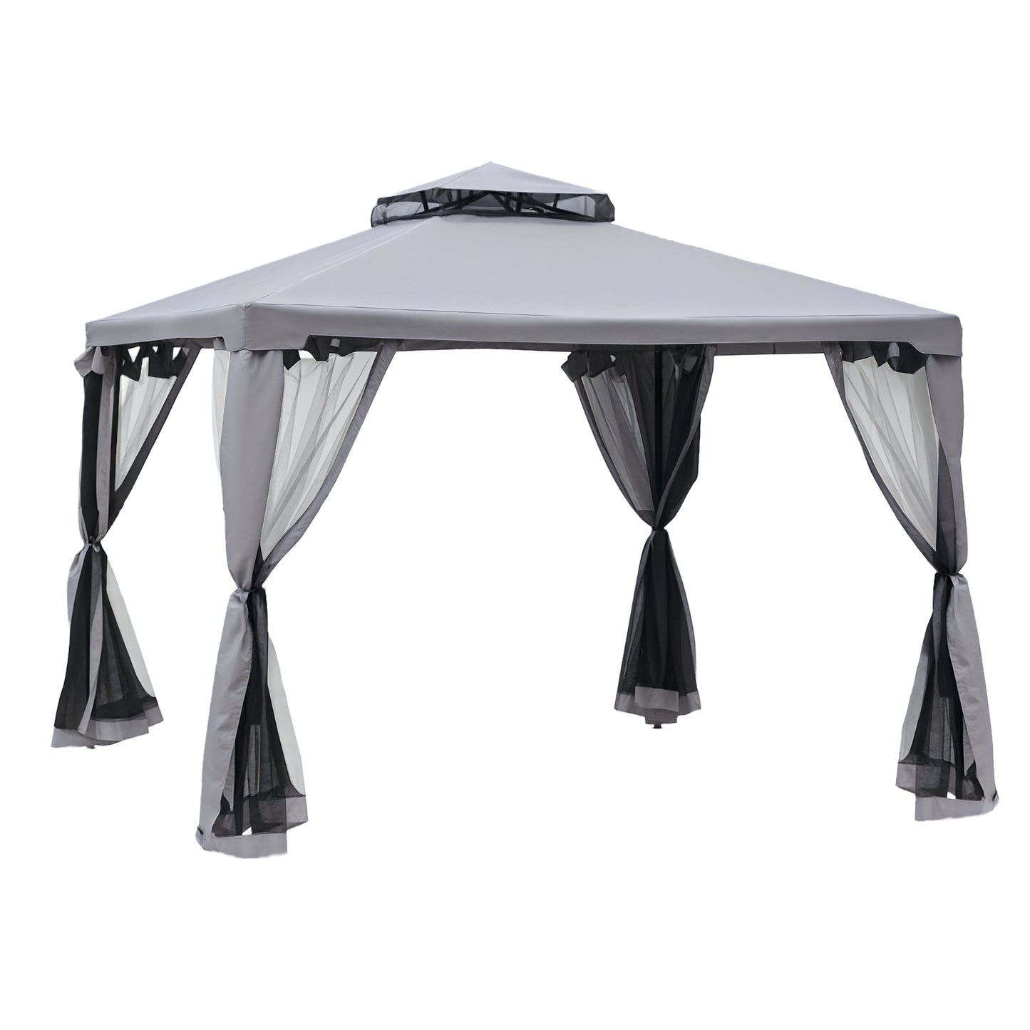 9.6' x 9.6' Outdoor Gazebo Canopy with 2-Tier Roof & Netting