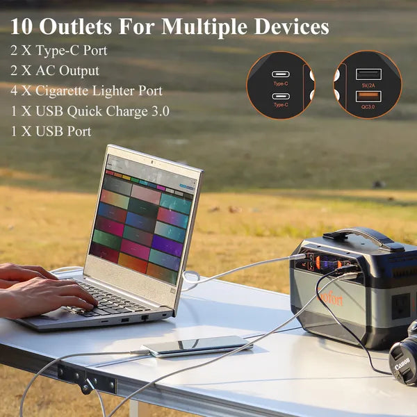 Portable Power Station 299Wh Solar Generator with 2 AC Outlets