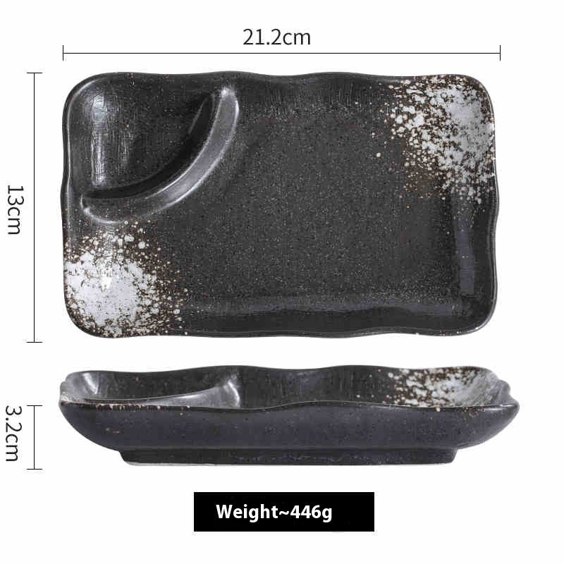 Separated Ceramic Dinner Plate with Compartments - Rectangular Kitchen Tableware