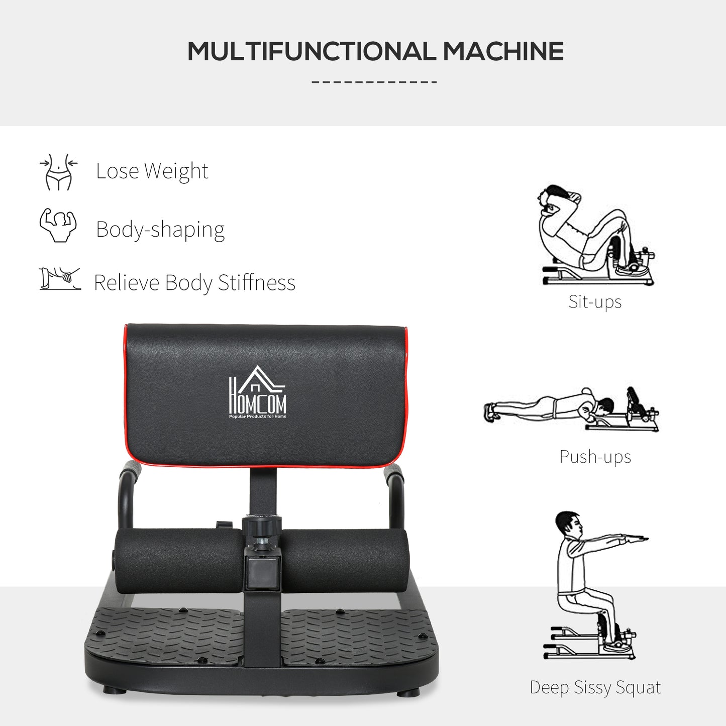 3-in-1 Padded Push Up Sit Up Squat Machine - Home Gym Equipment