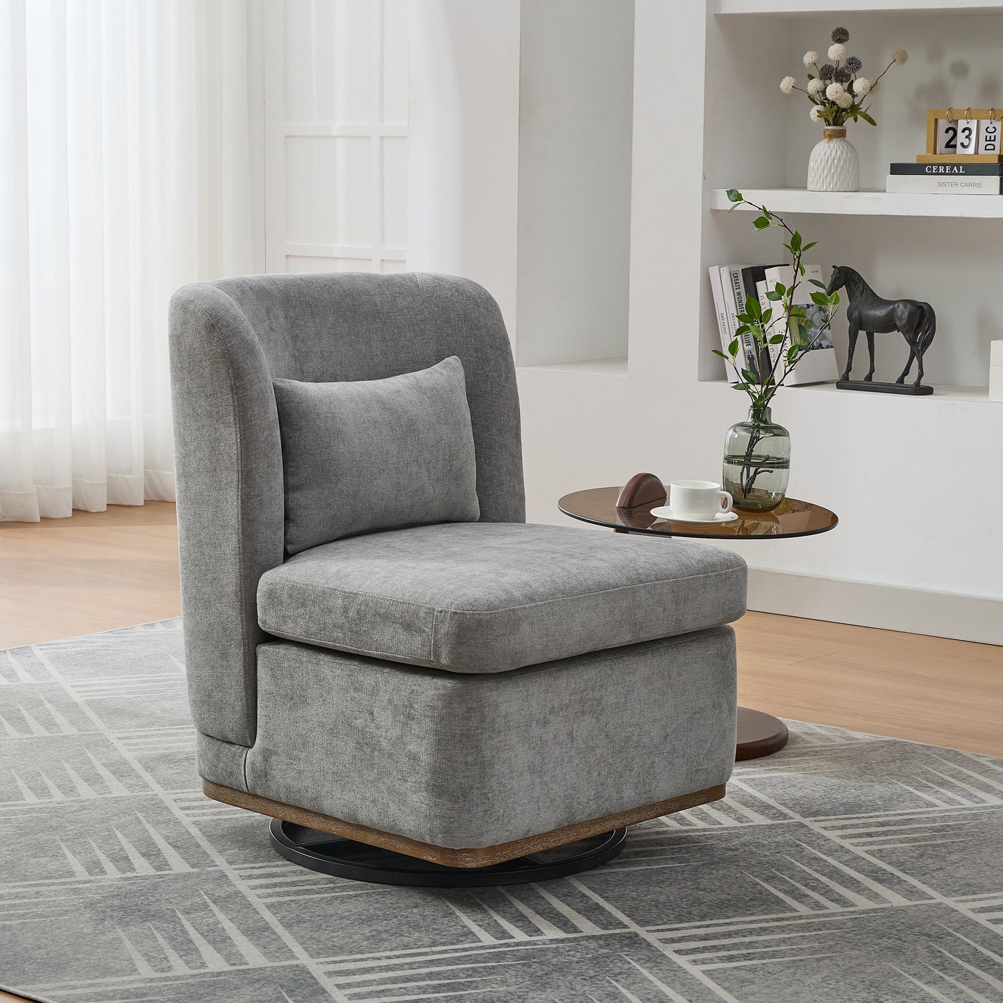 Modern Chenille Cushioned Armless 360° Swivel Chair - Grey