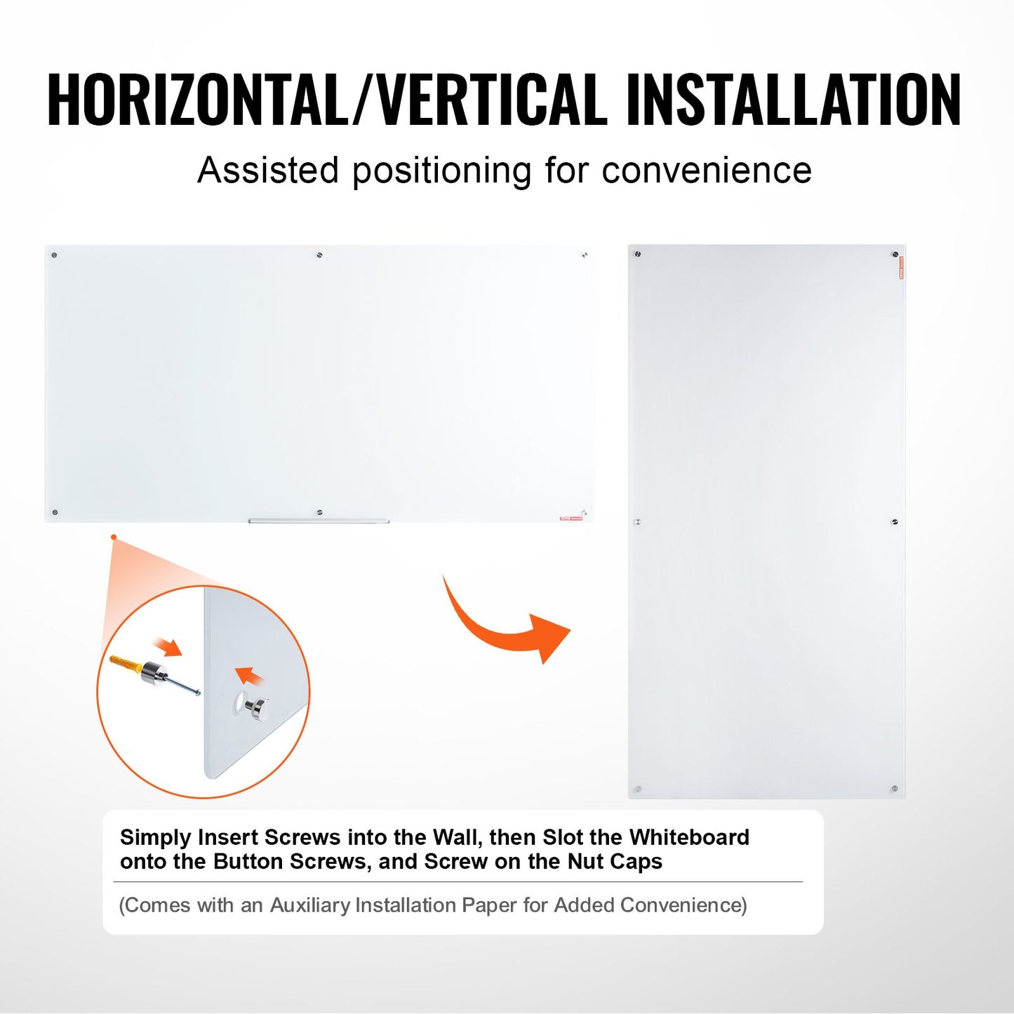 Magnetic Glass Dry Erase Board, 72"x36" Frameless Whiteboard with Marker Tray