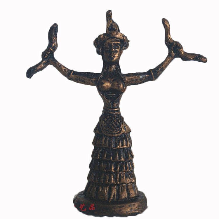Greek Snake Goddess Resin Ornament - Hand-Painted Home Decor Sculpture