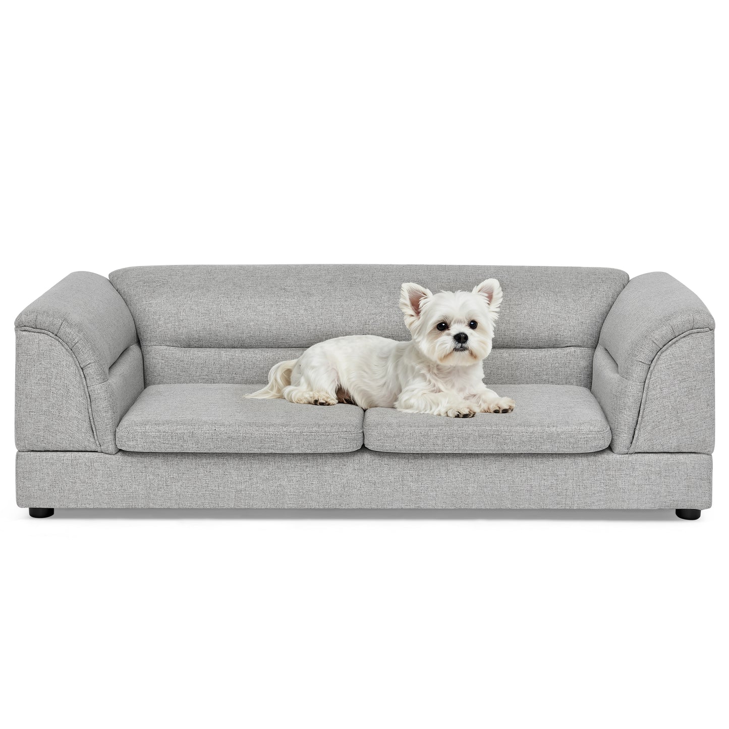 Large Oversized Linen Pet Sofa Bed with Curved Armrest for Dogs & Cats - Light Grey