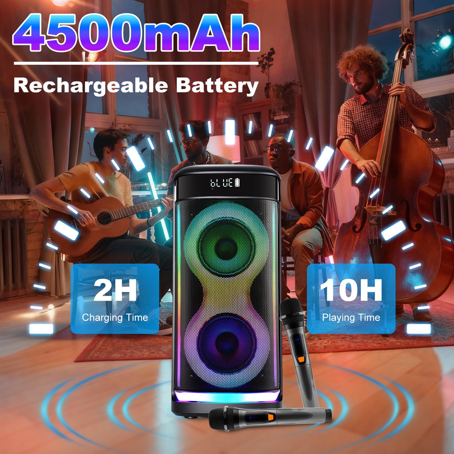 Portable Wireless Party Speaker with RGB Lights and Mic