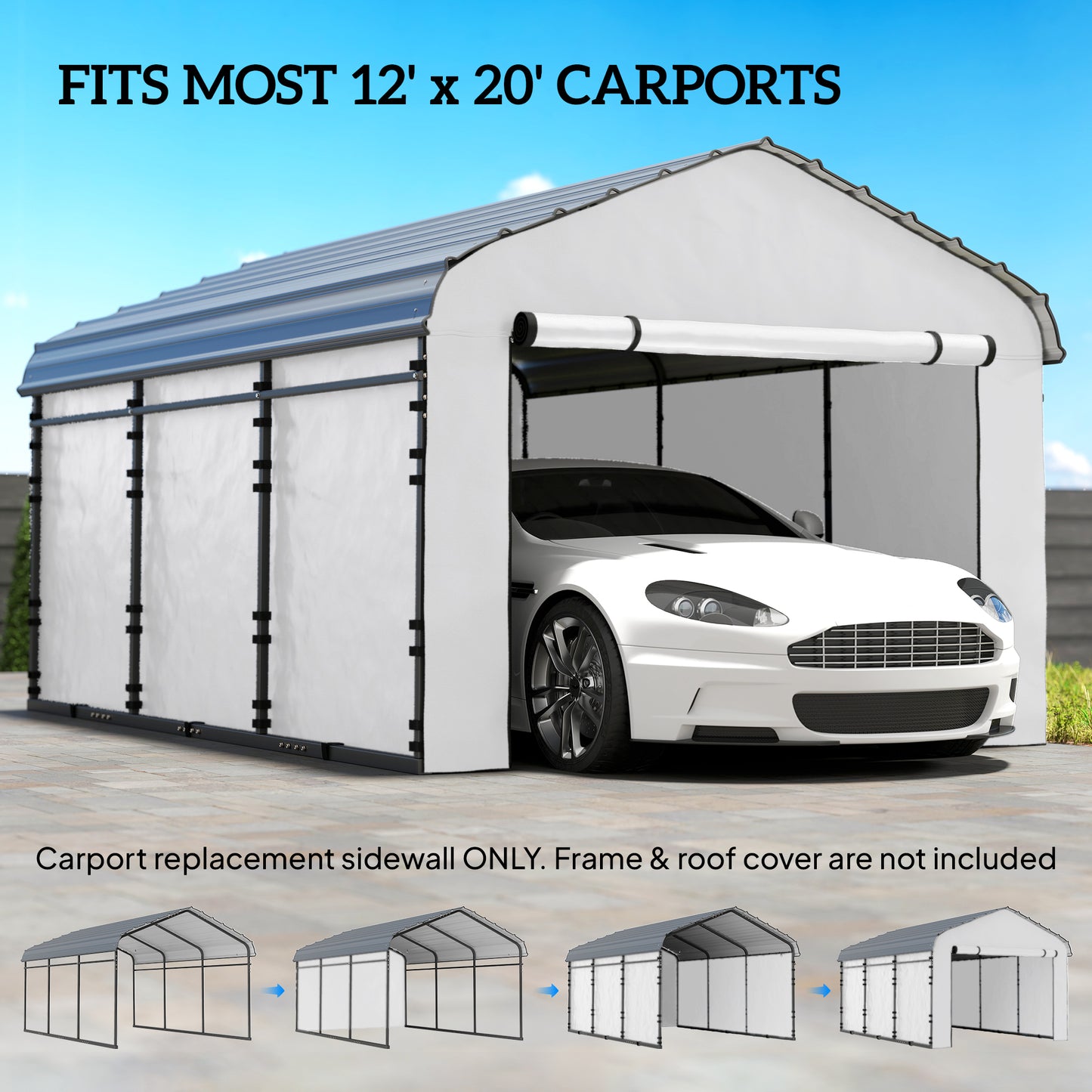 Replacement Sidewall Panel for 12' x 20' Carports - White