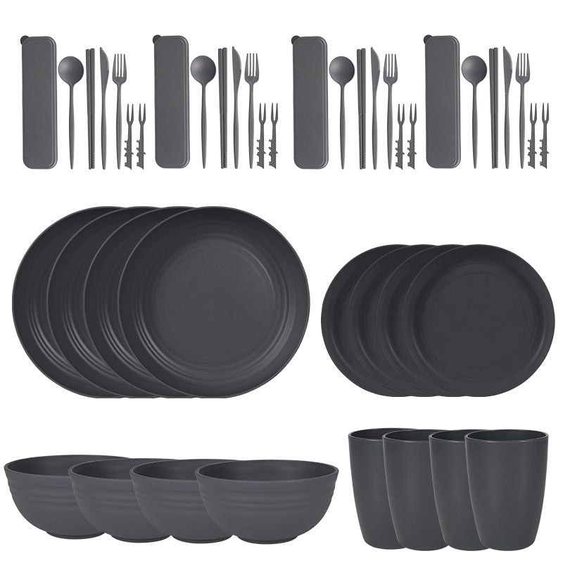 Wheat Straw Dinnerware Set for 4 - Camping & Outdoor Use