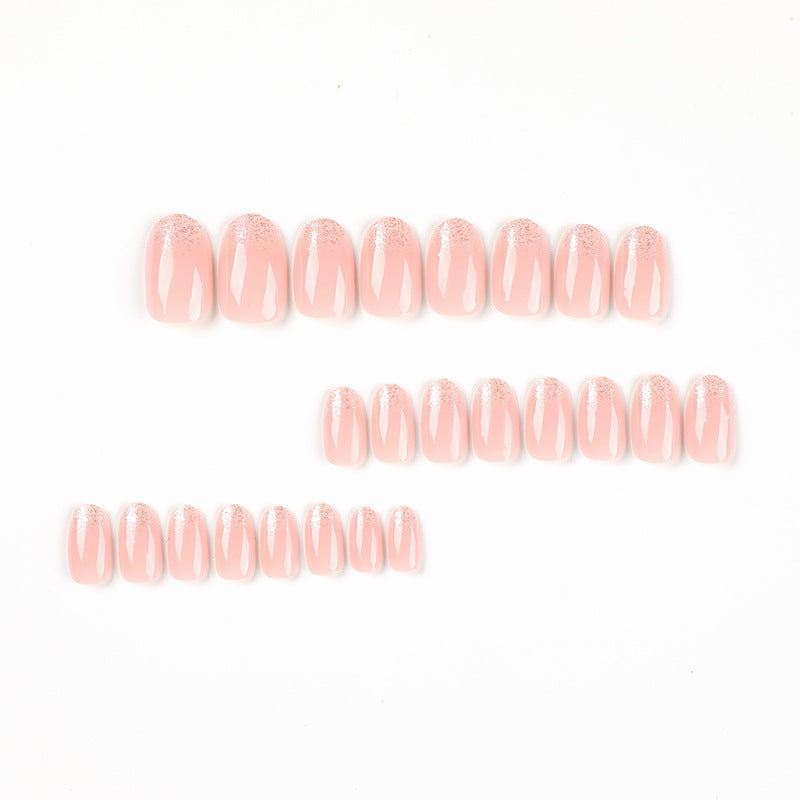 Short Oval Glitter French Nail Tips - Easy Wear & Polish Kit