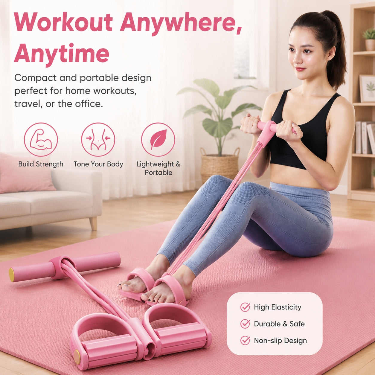 6-Tube Resistance Bands for Full Body Workout - Pink