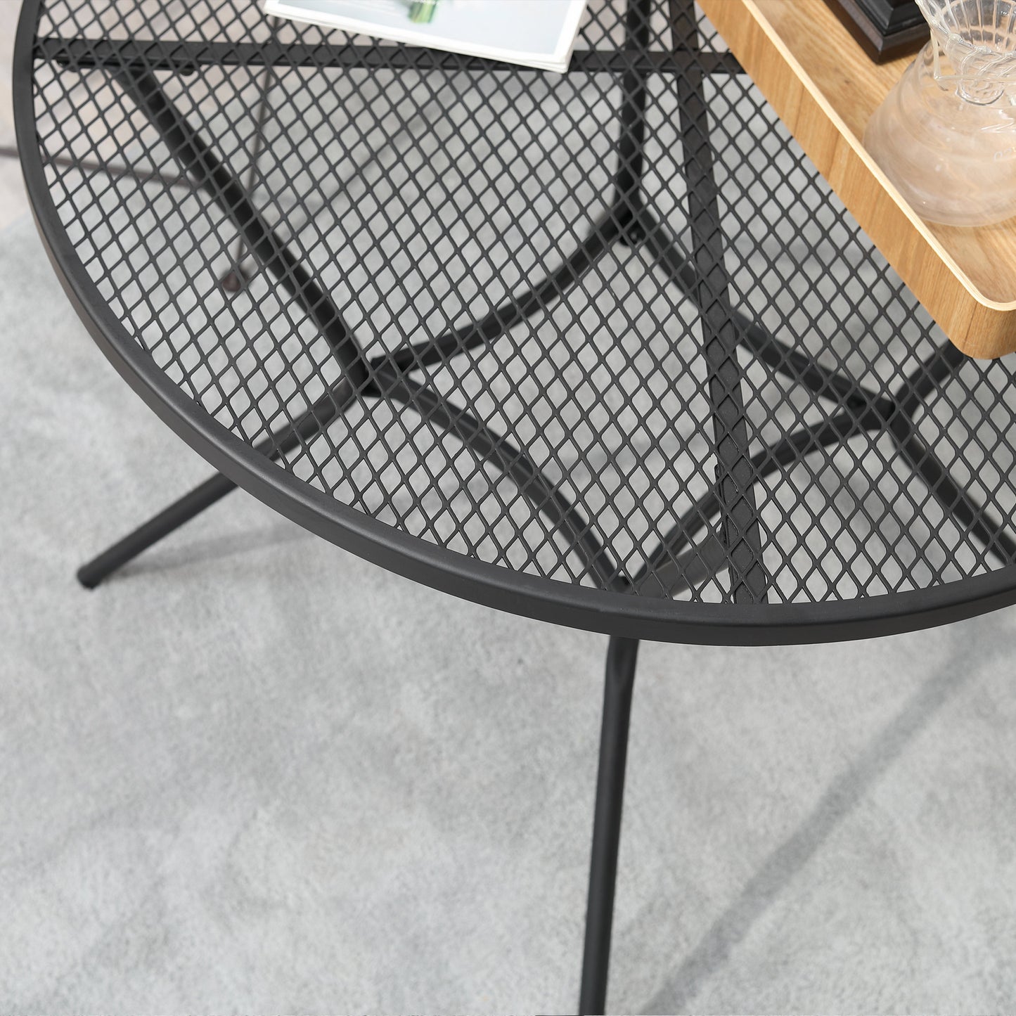 35" Round Bistro Dining Table - Black Metal Mesh Patio Table