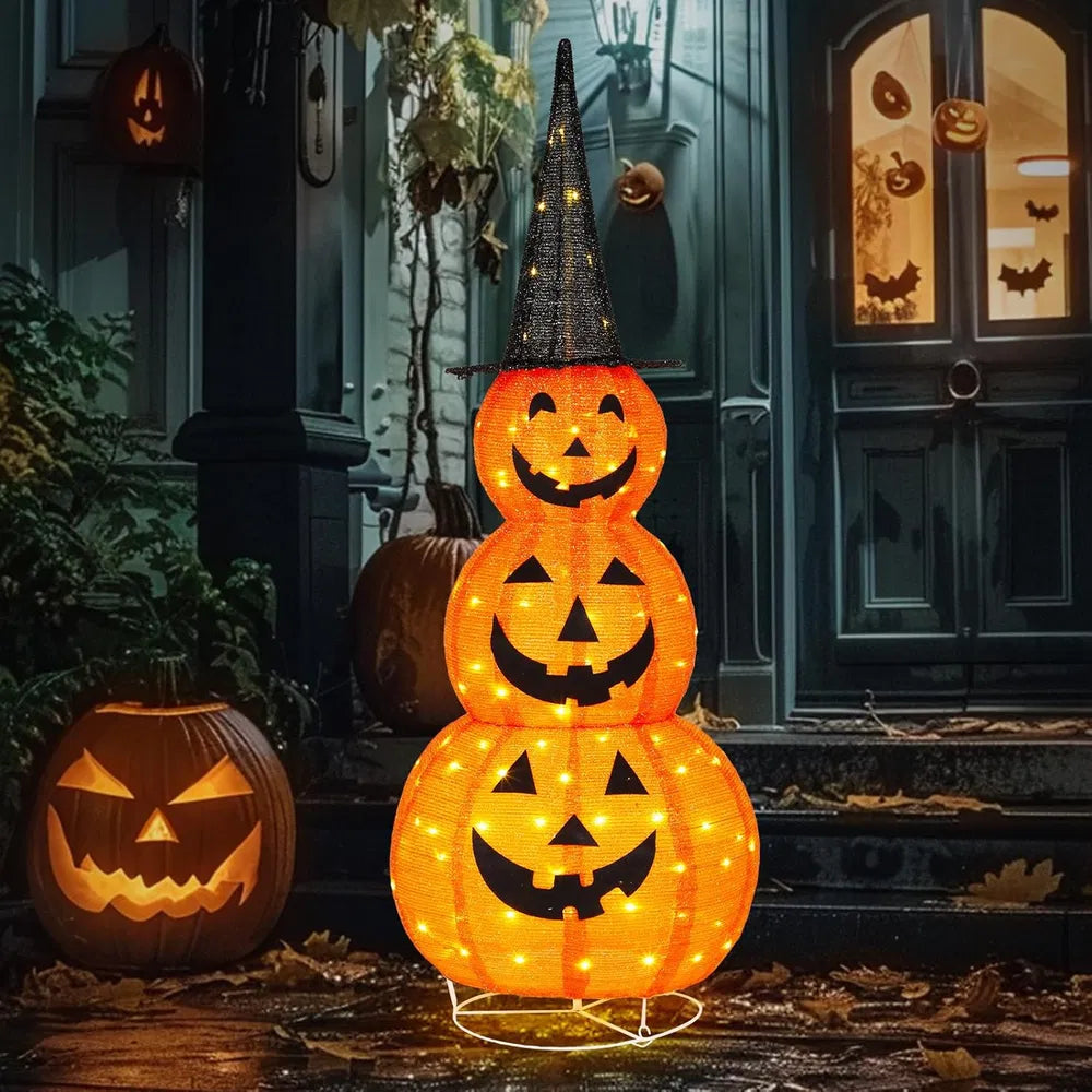 Lighted Halloween Pumpkin Decorations - 5FT Collapsible with 100 LEDs