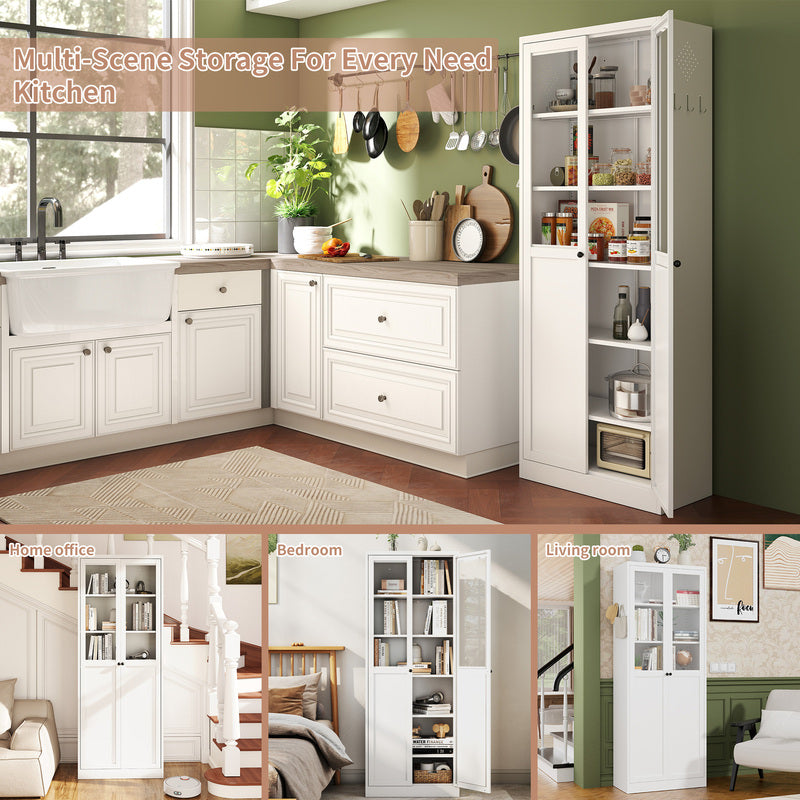 72-Inch White Metal Pantry Cabinet with Adjustable Shelves