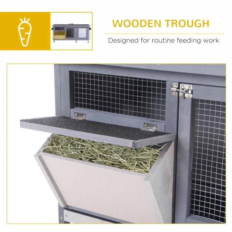 Wooden Rabbit Hutch with Waterproof Roof & Feeding Trough for Small Animals